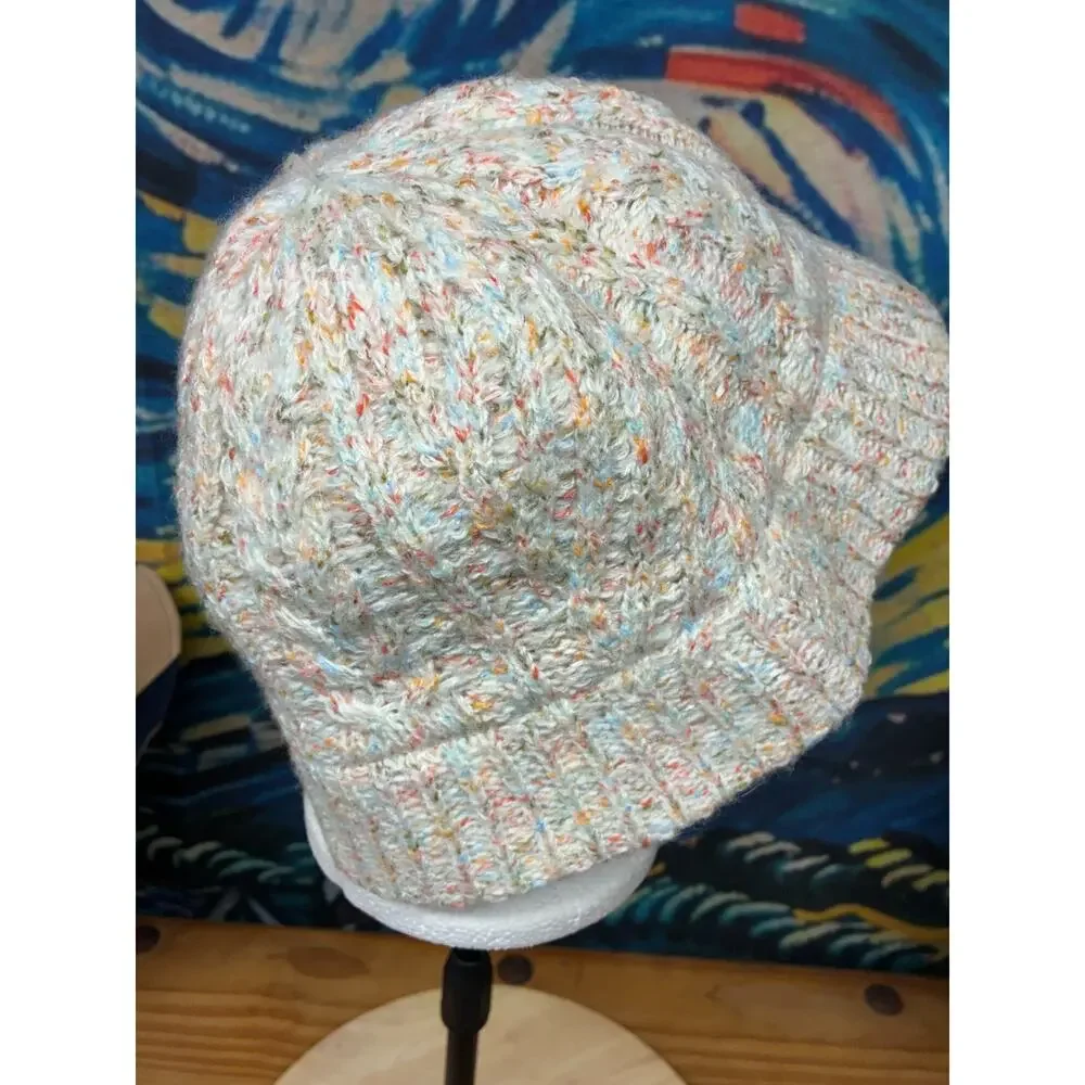 Lands End Knit Bucket Hat L XL Confetti Fleck Fleece Lined Winter Cloche